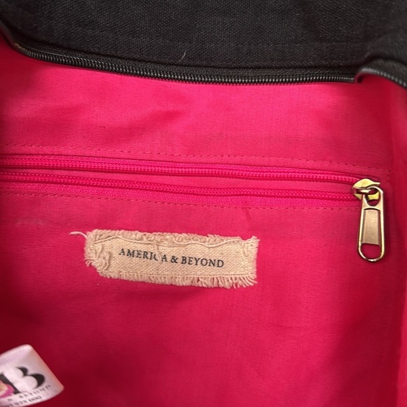 America and Beyond Butterfly Embroidered Black and Pink Tote Bag - Picture 10 of 11